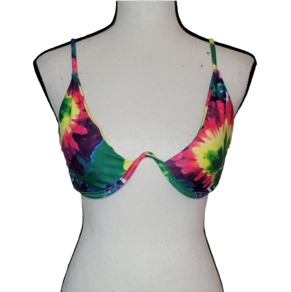 ZAFUL rainbow tie die bikini top